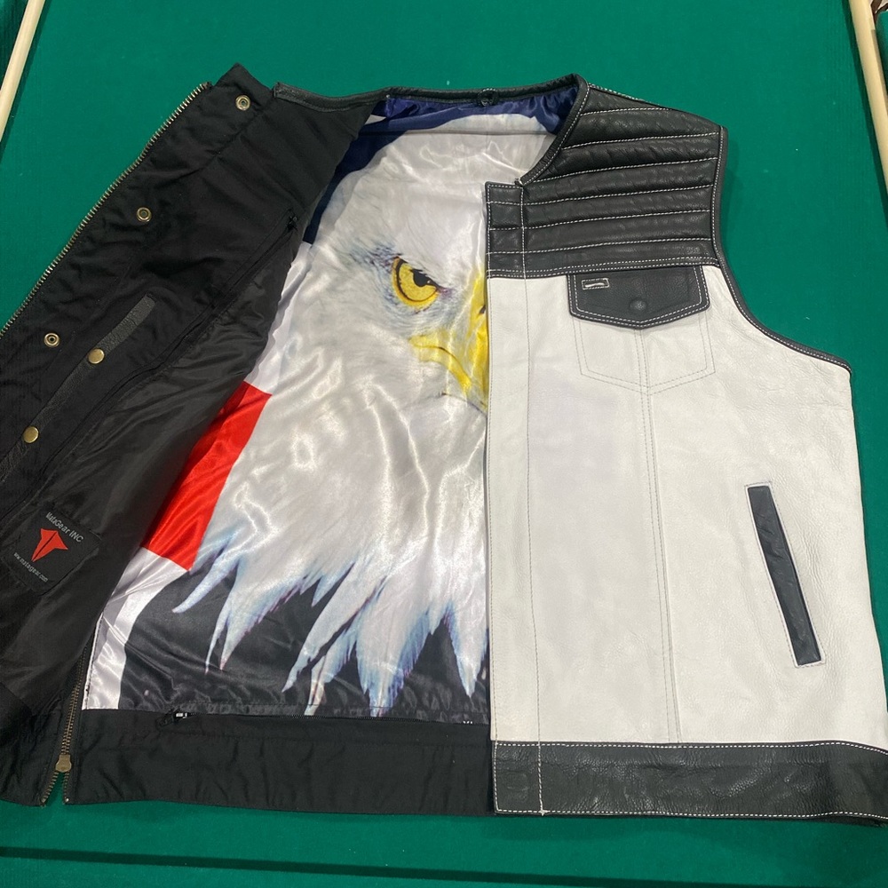 Men American Eagle Club Style Motorcycle Leather Vest Concealed Carry